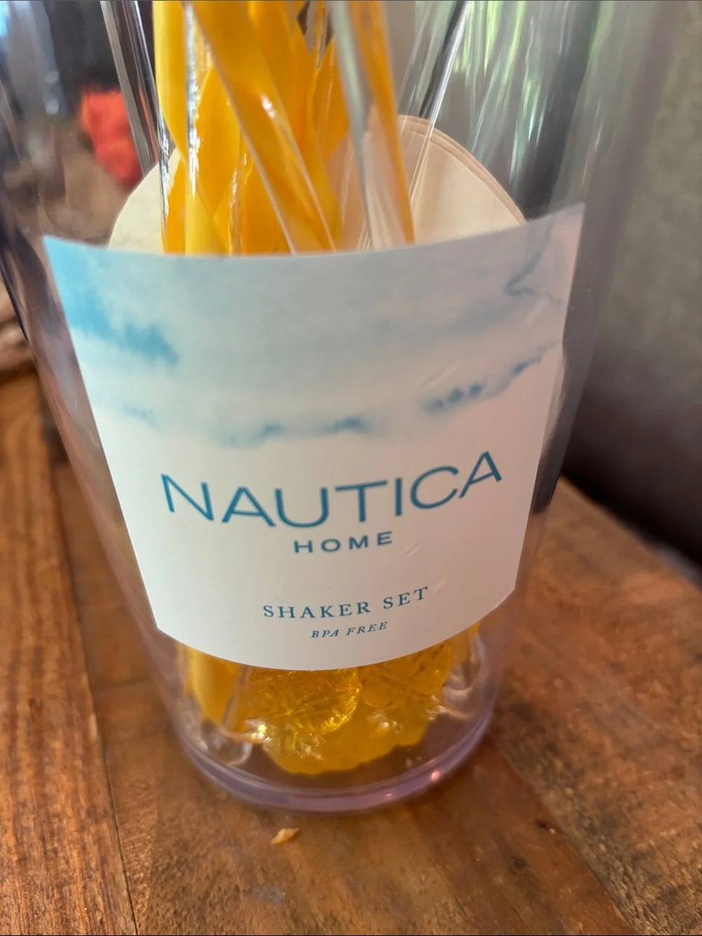 Nautica Home Yellow Cocktail Shaker Set stirrers coaster straws nwt